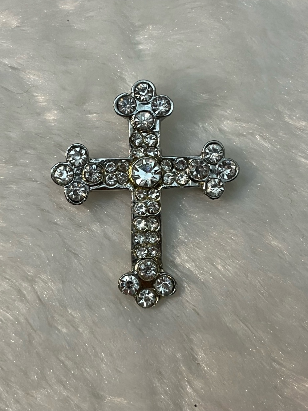 Silver Tone Clear Crystal Colored Rhinestones Holy Cross Brooch Pin